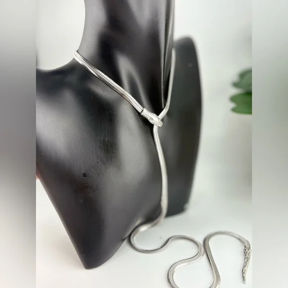 Silver Snake Lariat Necklace – Adjustable Y-Necklace Statement Chain - Picture 11 of 13